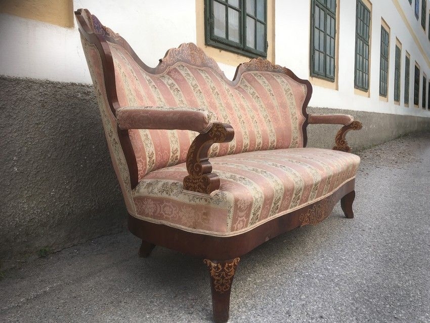Antikes Sofa Vollholz mit Armlehnen Barock INtarsien