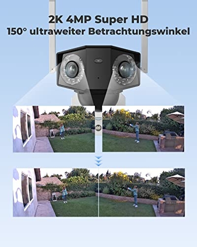 Reolink 2K 4MP Überwachungskamera Aussen mit Scheinwerfer Alarm, 150° Ultra-