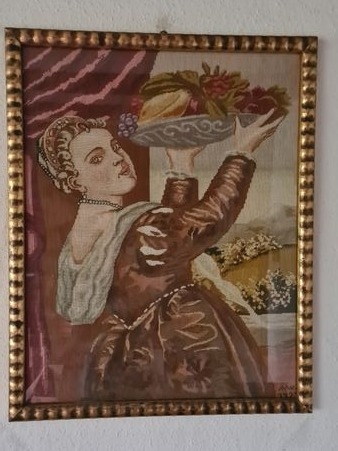 TIZIAN, Mädchen mit Fruchtschale,Gobelin 46 x 58 cm