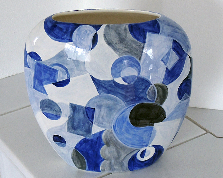 Vase, blau, oval, Blumenvase 