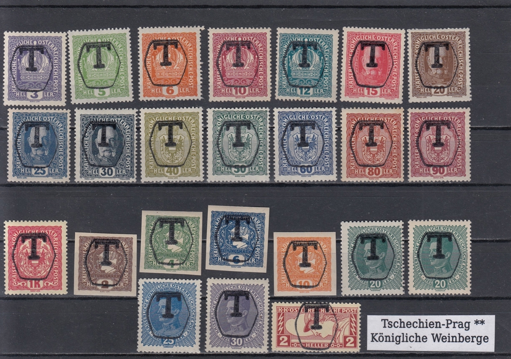 Briefmarken Tschechoslowakei-Prag Lokalausgaben mit Aufdruck T`**