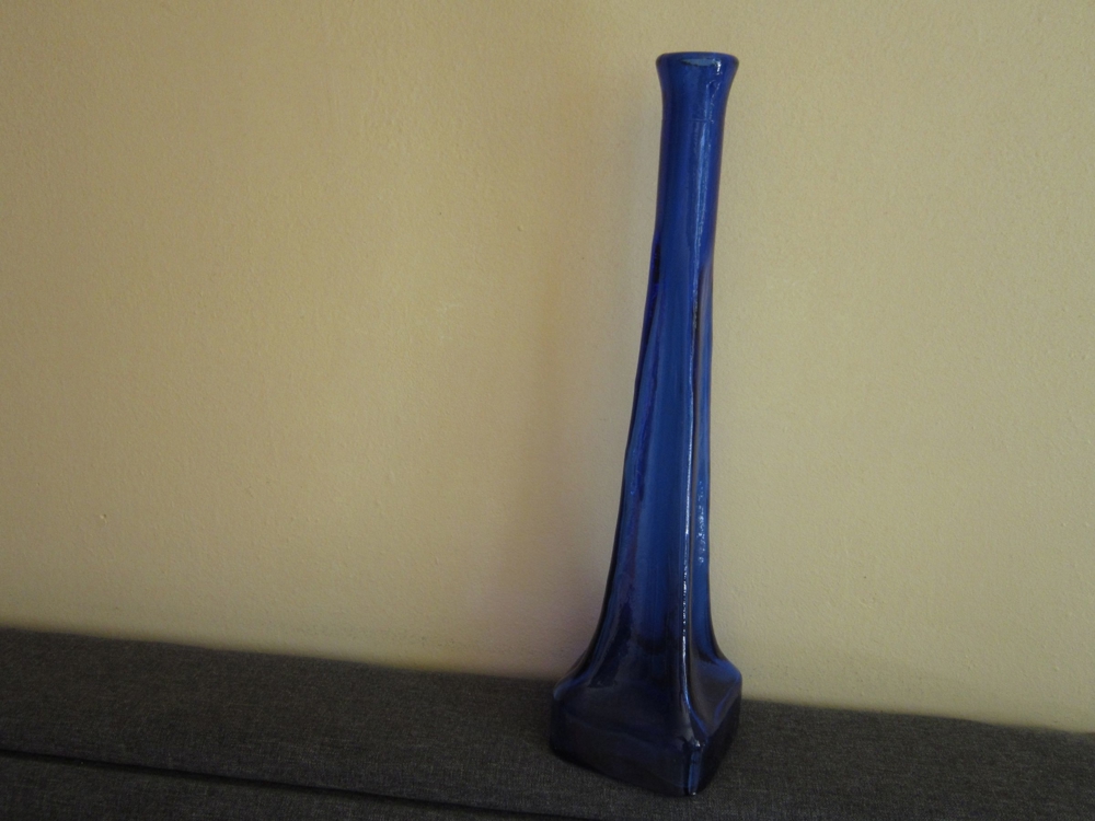 Blaue schöne Glasvase - für langstielige Blumen - Höhe: 41,5 cm - 4cm Öffnung