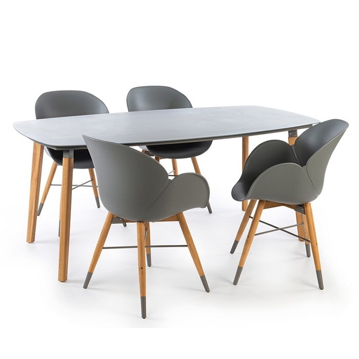 Teak-Garnitur (Tisch, 4 Stühle und zusätzliche Sitzschale)