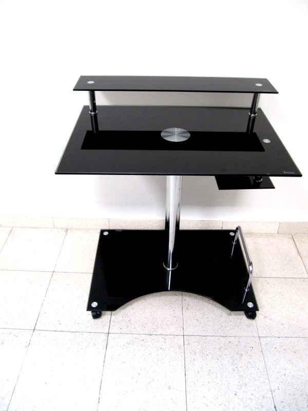 GELEGENHEIT: Hochwertiger, kleiner Tisch mit exklusivem DESIGN (aus dunklem Glas und Chrom)