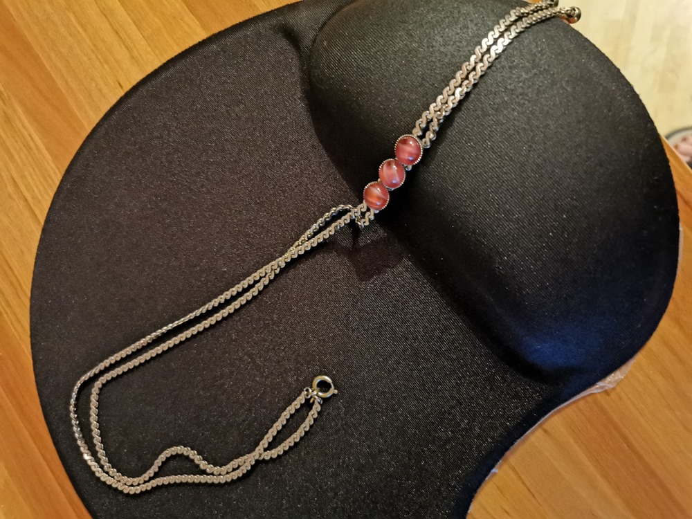 Halskette L=41 cm Modeschmuck m. 3 weinroten Steinen