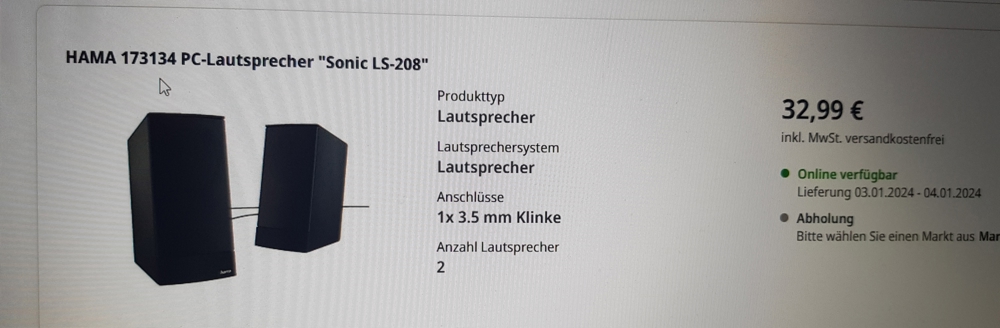 HAMA 173 134 PC Lautsprecher Sonic LS-208
