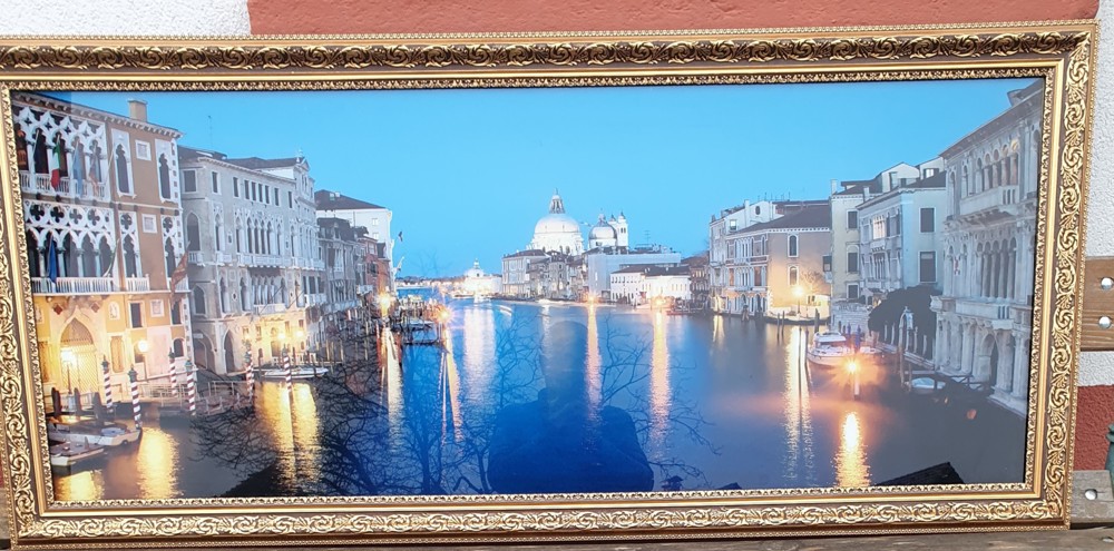 Glasbild Venedig  mit Holzrahmen 