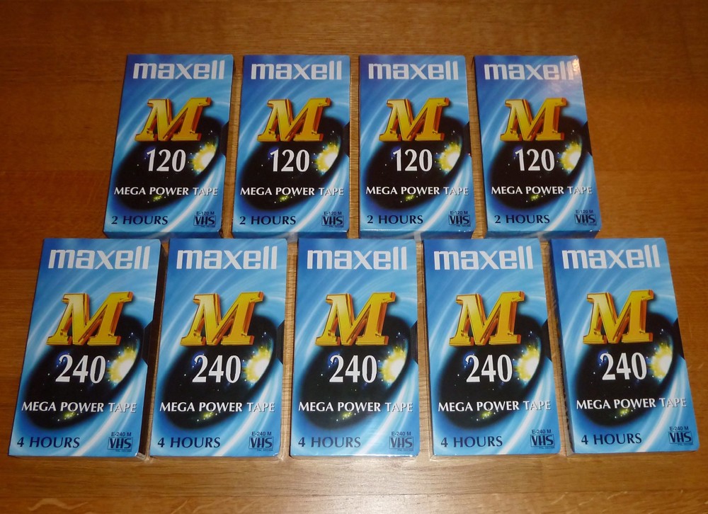 9 Stück VHS Videokassetten Maxell VHS Mega Power Tape E-120 E-240   neu und originalverpackt