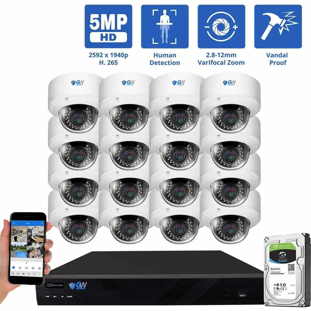16 Channel NVR Security Camera System with 16  5MP IP Dome 2.8-12mm Varifocal Lens Camera, Human Det