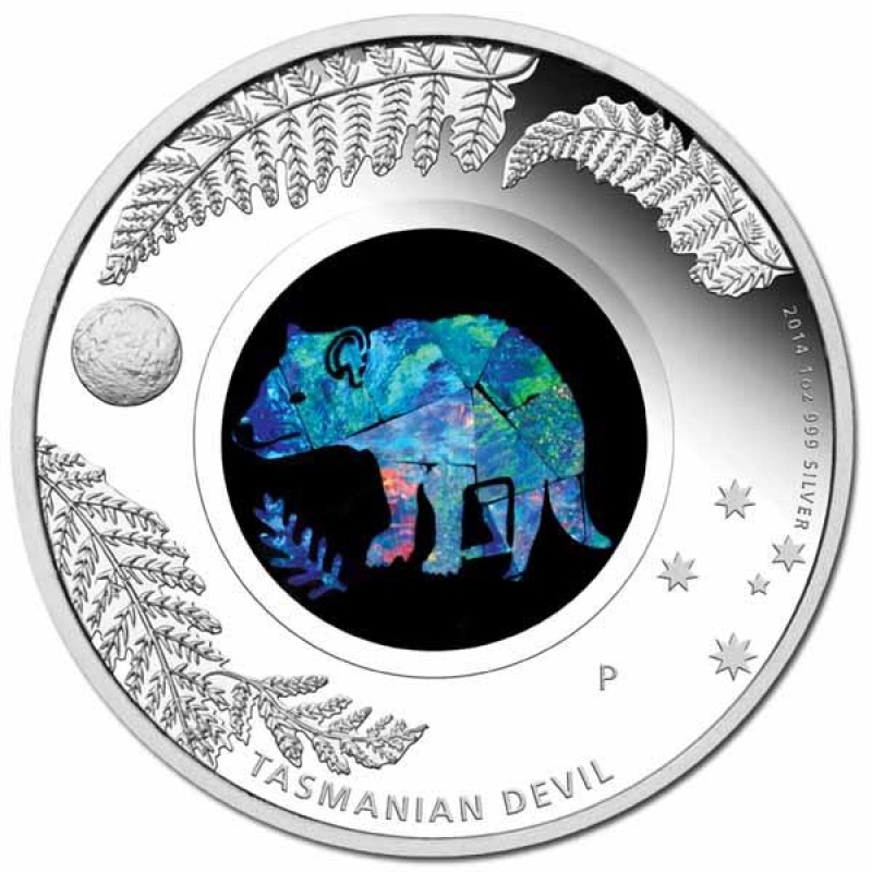 Australien: 1 Dollar 2014   Opal-Serie Tasmanischen Teufel - 1 oz. Silber in PP - sehr rar !
