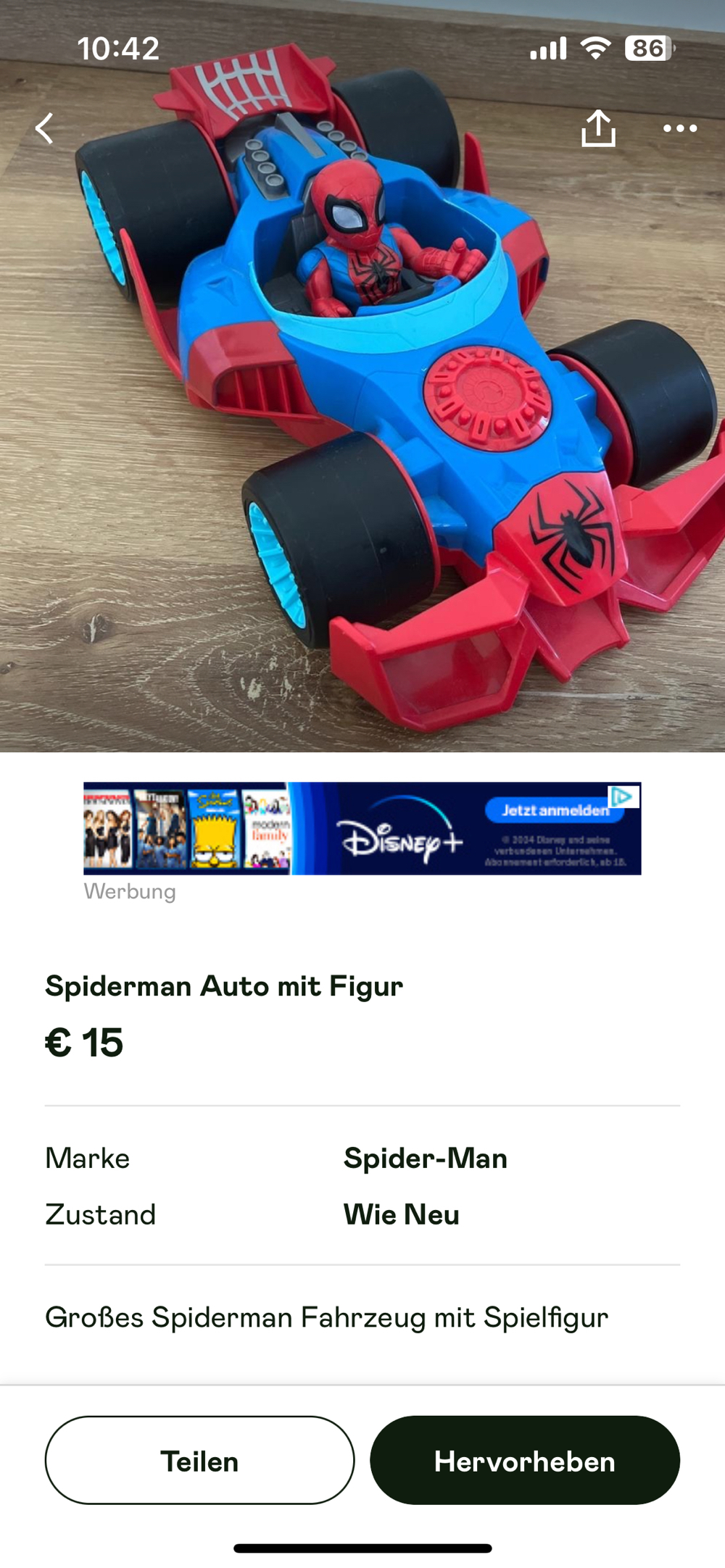 Spiderman Fahrzeug mit Figur