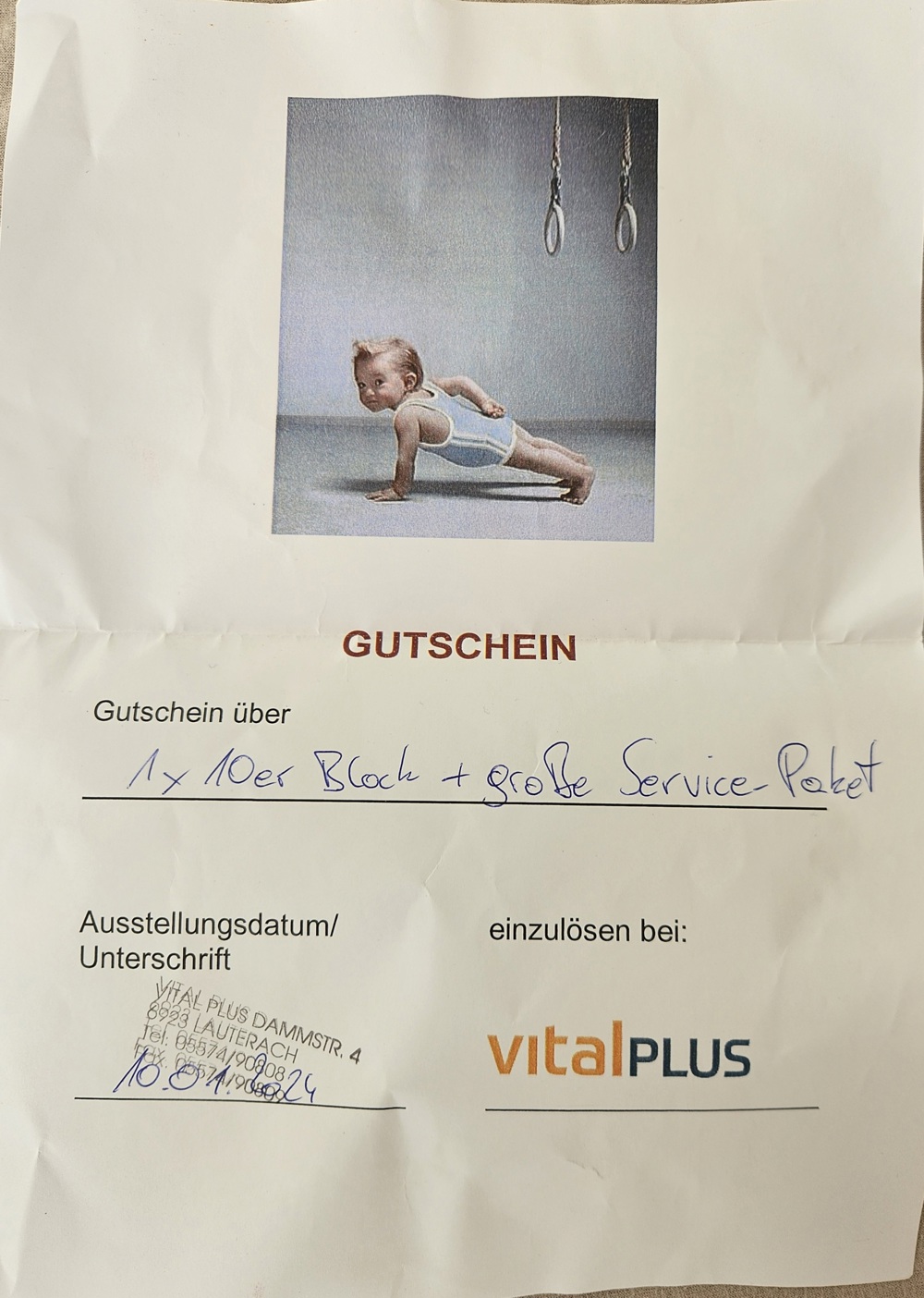 Fitnesstudio Vital Plus Gutschein 10er Block incl. Service  Paket