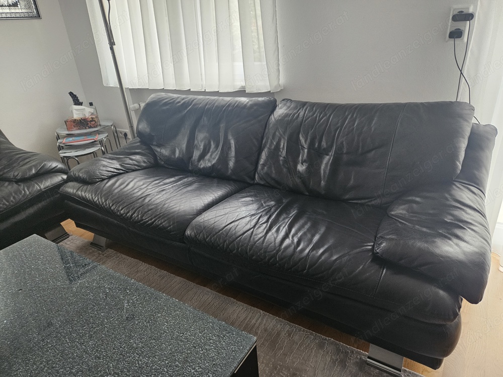 3 Set Sofa schwarz leder