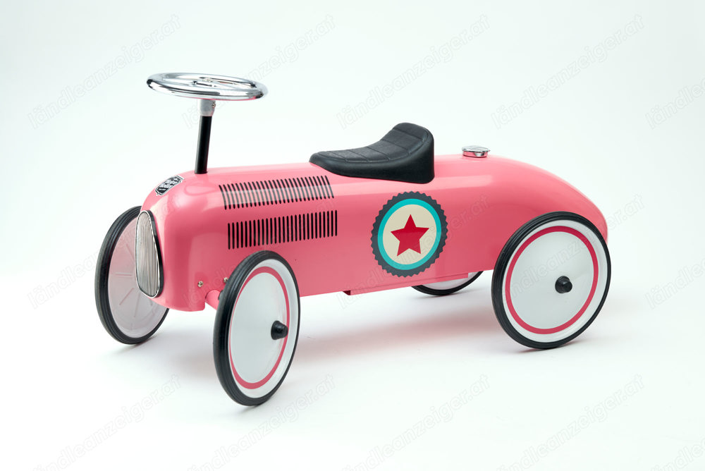 Retro Roller, pink-rosa Laufauto im Retrostil aus Metall