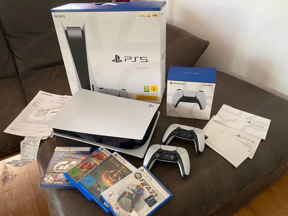 Neue PS5 mit Spieler und Herstellergarantie (Kaufdatum 23. riginal-Controller und 4 Spiel
