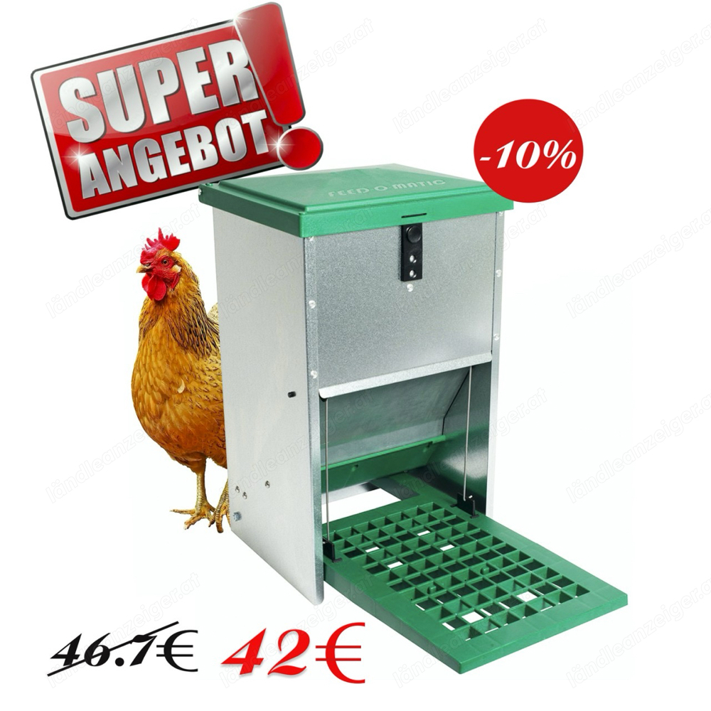 Geflügelfutterautomat Feedomatic mit Pedalzufuhr, bis zu 5 kg Futter, Hühner, Puten, Gänse, Enten