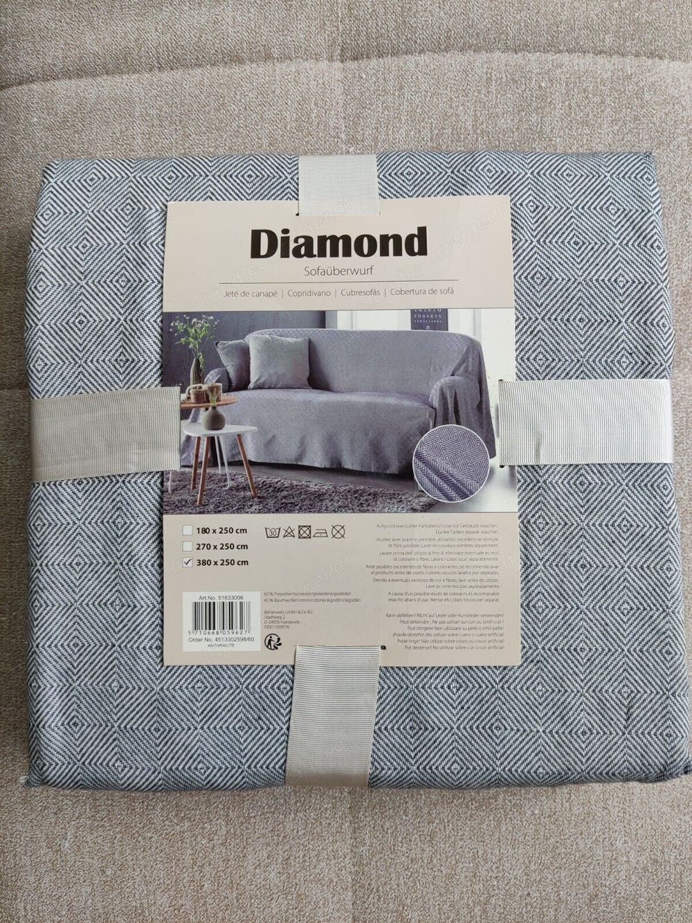 Diamond Sofaüberwurf in Anthrazit 380x250cm Neu & OVP