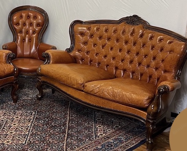 Barock Sofa Couch mit Sessel Chesterfield orange