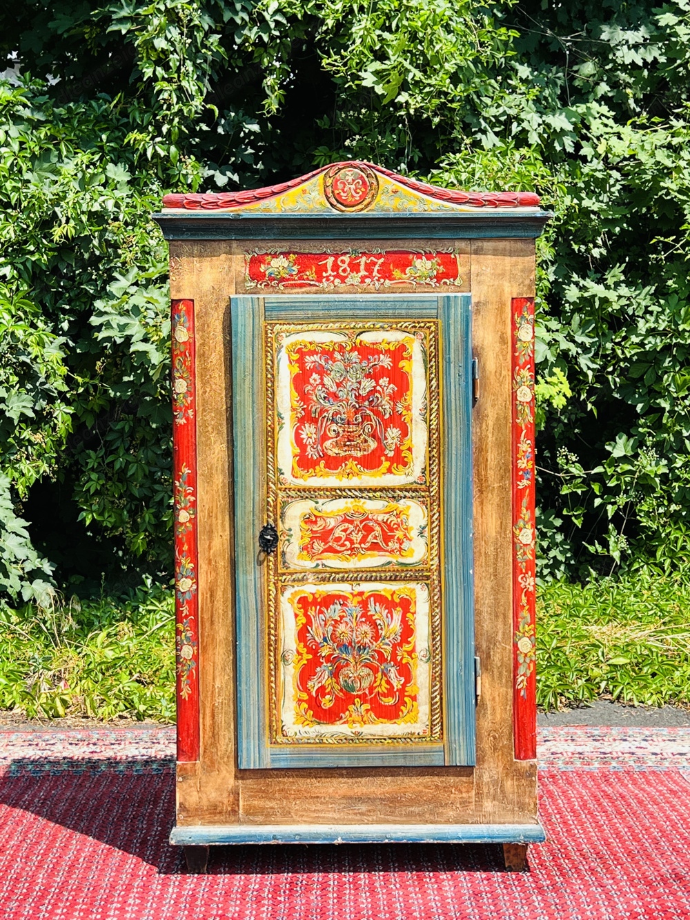 Barock Schrank Bauernschrank Bauernmöbel bemalt Nussbaum Biedermeier Dielenschrank Kasten