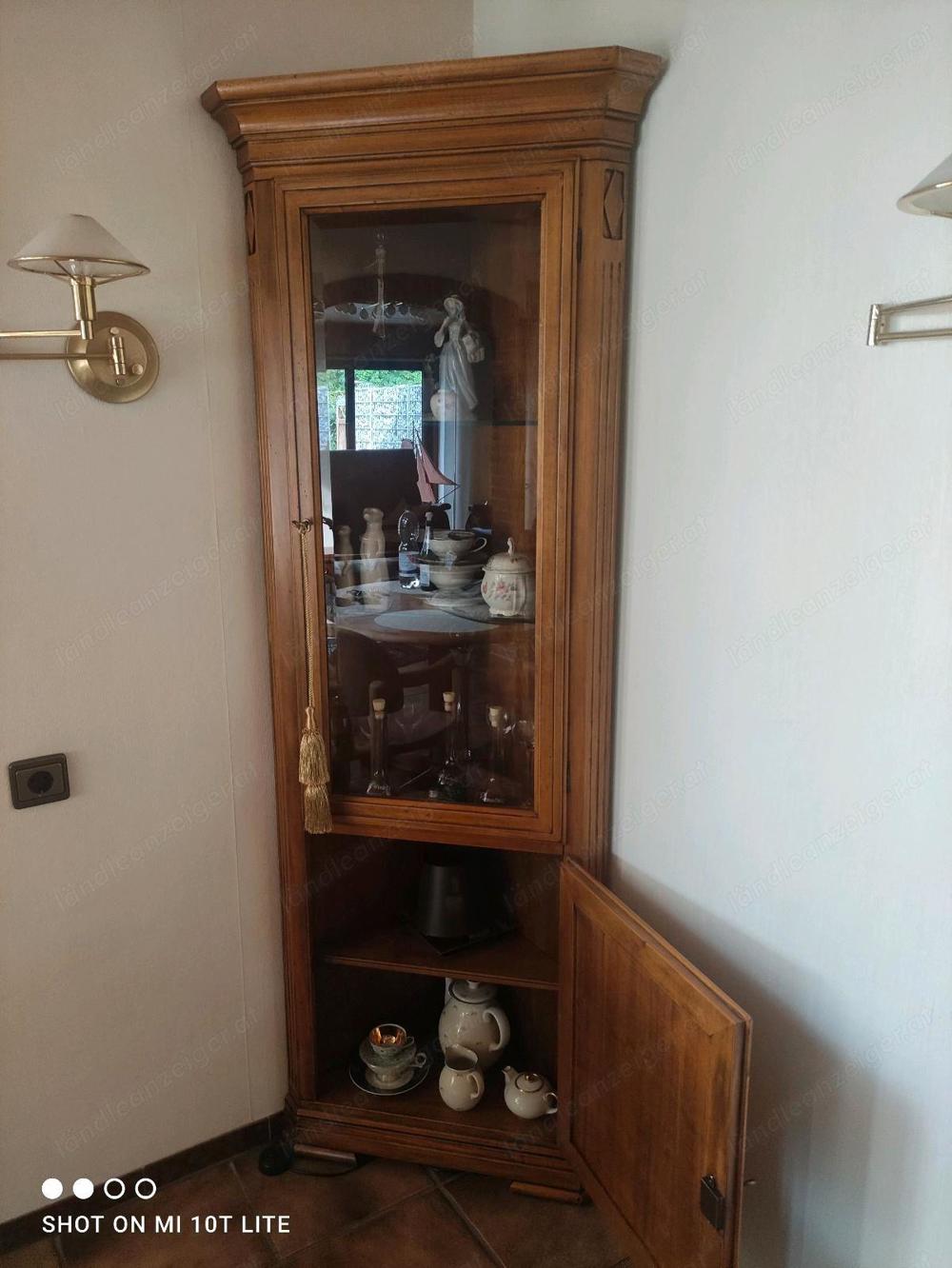 SELVA Landhaus Eckvitrine Eckschrank Vitrine Biedermeier Schrank Massivholz Kirschbaum  