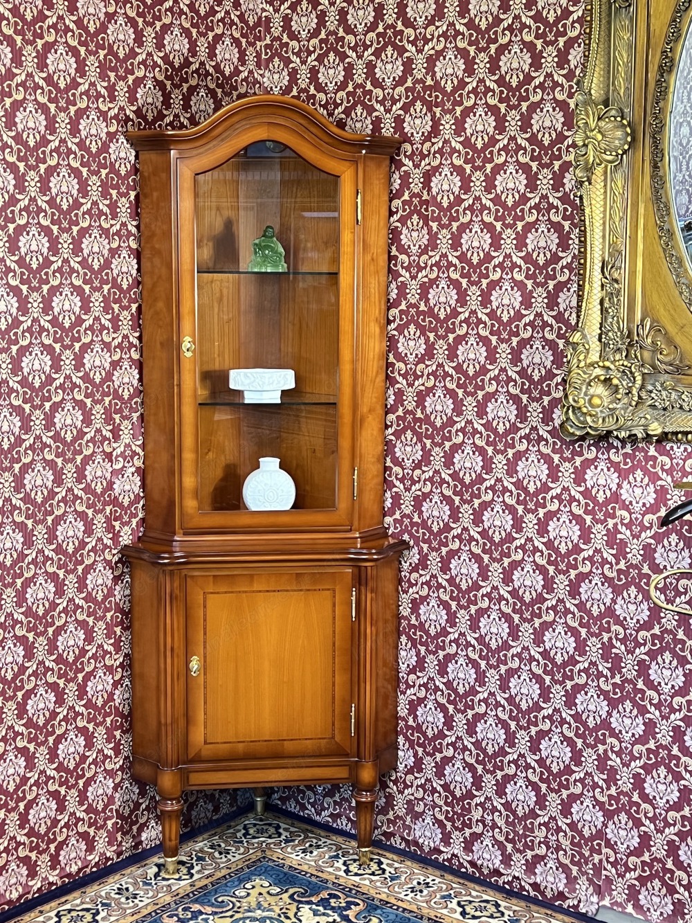 Barock Vitrine Stilmöbel Kirschbaum Biedermeier Sammlervitrine Vintage Louis XV