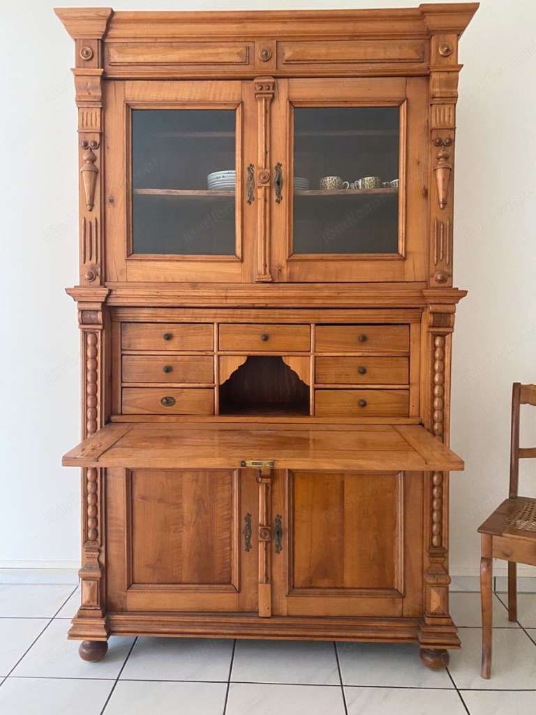 Biedermeier Sekretär Gründerzeit Kirschbaum Vitrine