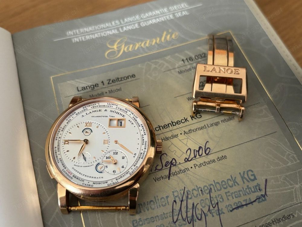 A. Lange & Söhne Lange 1 Zeitzone 18K Rosegold Ref. 116.032 mit Box und Papieren