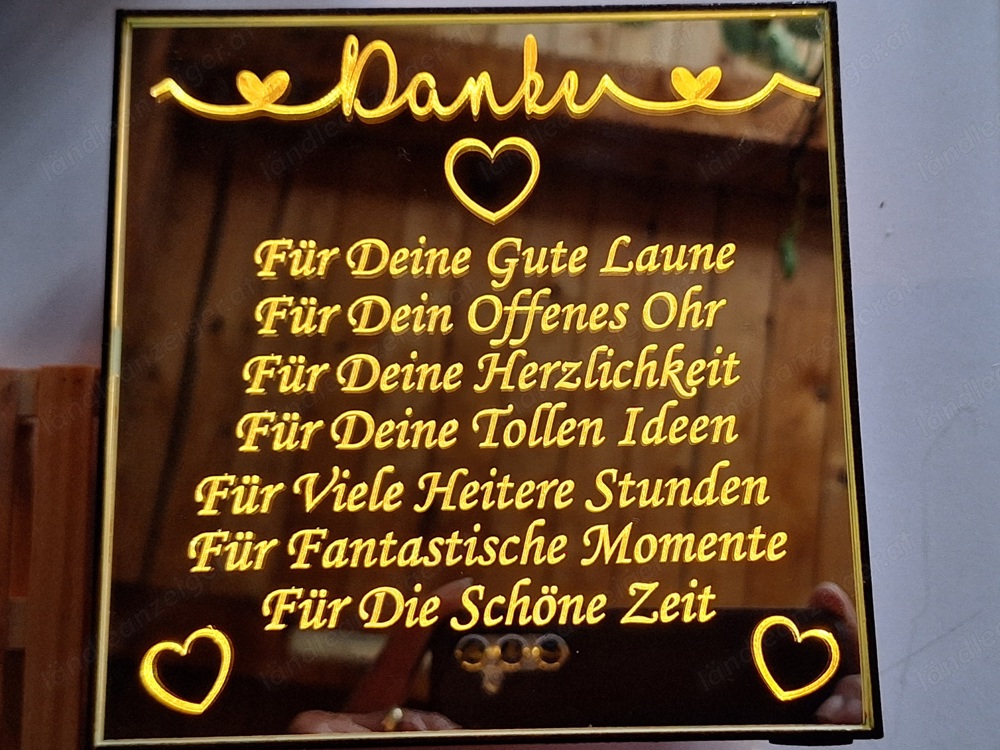 Wunderschönes "Danke"-Geschenk Spiegel-Licht-Box gelasert;