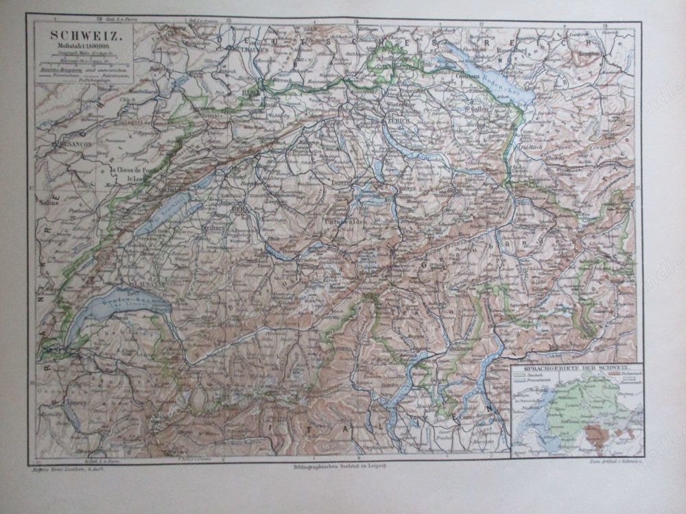 Historische Landkarte  SCHWEIZ  ZÜRICH Genf, BERN  Jg. 1895,  Versand    1,60