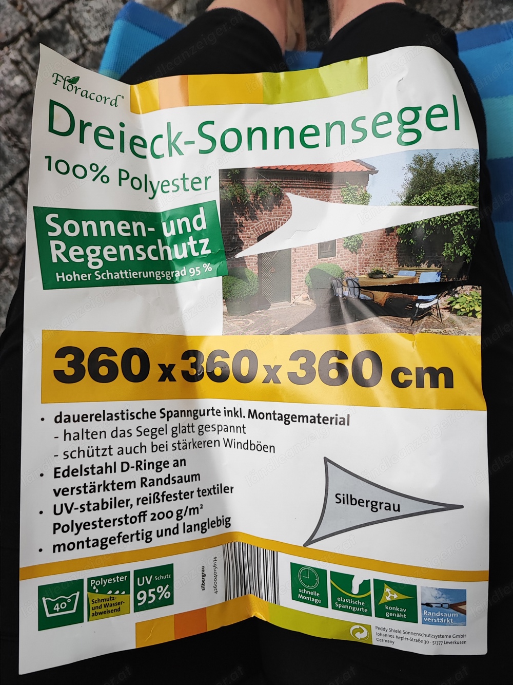 Dreieck Sonnensegel silbergrau 