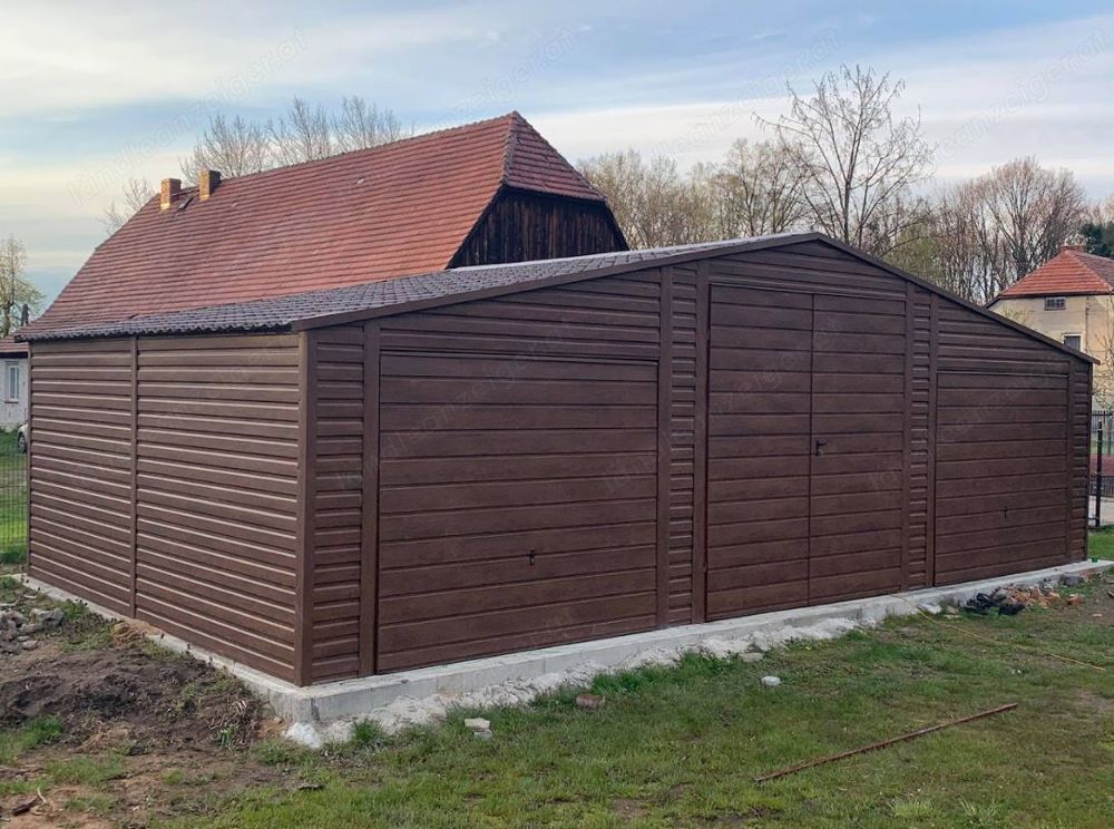 11m x 6m Blechgarage in Nussholzoptik, Geräthaus, Versteck, Lager, Transport, Montage inklusiv