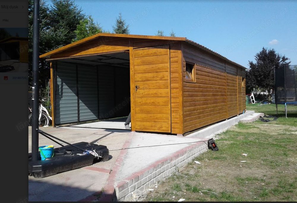 Gartenhaus 4m x 10m, Farbe Goldene Eiche, Schwingtor 1,90m x 2,80, Blechgarage, Garage, Doppelgarage