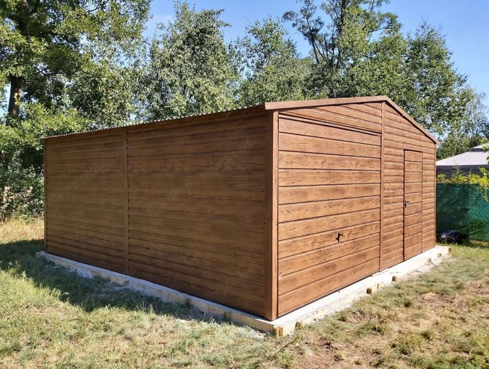 Blechgarage 6m x 6m, Farbe:Goldene Eiche, Geräthaus, Doppeltgarage, Metallgarage, Fertiggarage