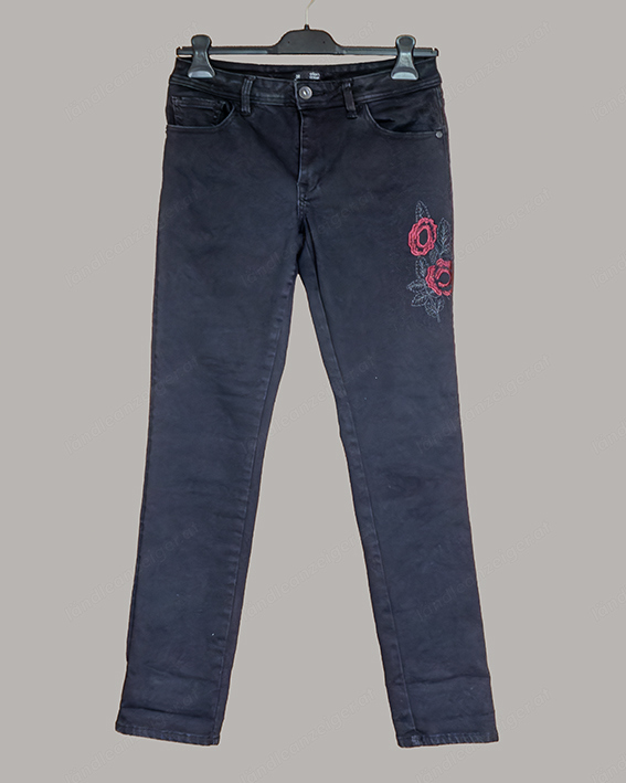 Damenhose Jeans Gr. 38, mit Stickerei, Damenjeans schwarz, Hosen  