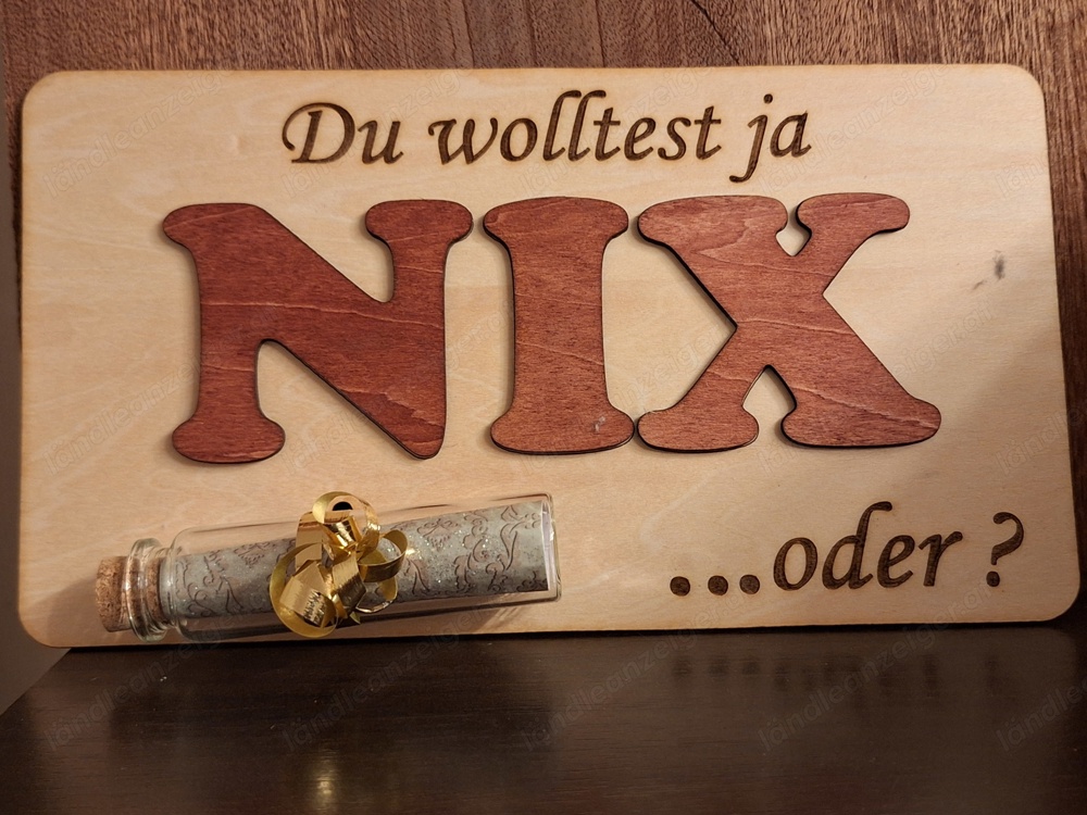 Gelaserte Geschenkidee mit Humor "Du wolltest ja NIX!" Weihnachten Geburtstag oder.....