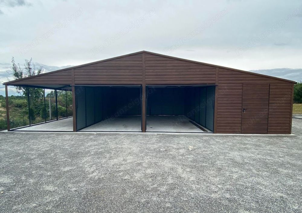 Garage 9m x 6m, Satteldach mit Trapezblech bedeckt, Walnuss, Geräthaus, Versteck, Lager, Transport