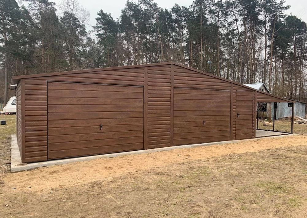 Garage 9m x 6m + Schuppen 2m, Farbe Walnuss, Trapezblech, Geräthaus, Versteck, Lager, Transport