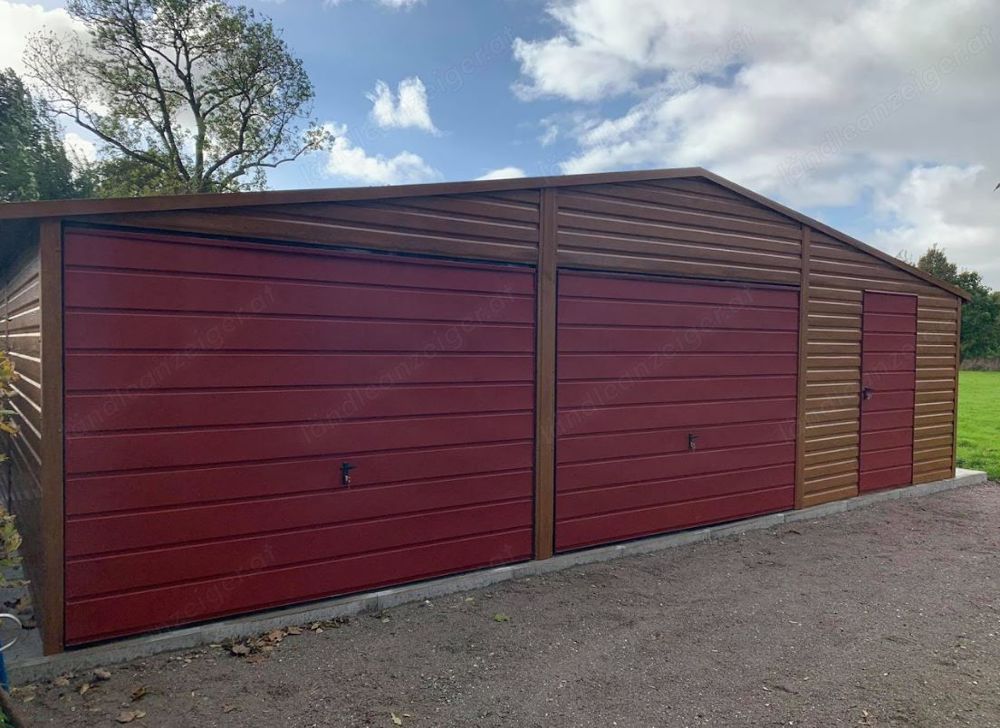 Garage 9m x 6m in Rot und Walnuss, Geräthaus, Versteck, Lager, Transport und Montage inklusiv