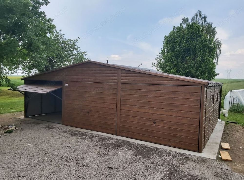 Garage 9m x 6m, Walnuss, Satteldach mit Trapezblech bedeckt, Geräthaus, Versteck, Lager, Transport