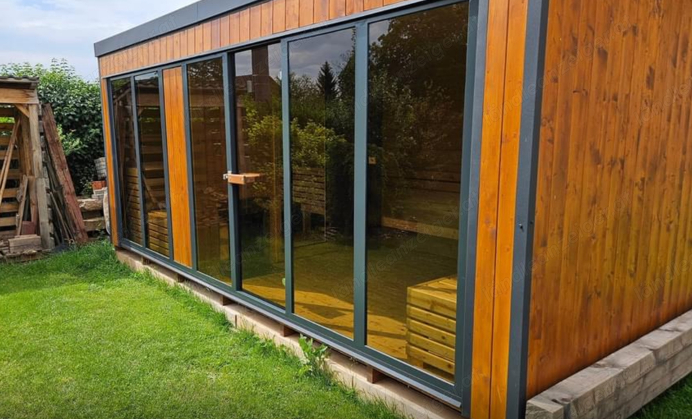 GardenAndPoolsCom Garten Sauna Hütte Outdoorsauna Hotel Sauna Saunahaus Horizint House 6 m inkl.Ofen