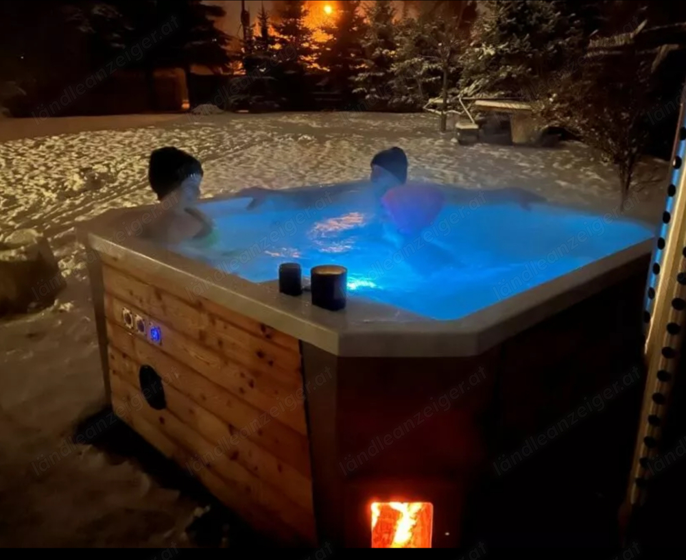  Bade Fass Hot Tub Badetonne Badezuber SPA Jacuzzi Whirlpool 1,9x 2 m Hybrid Holzofen und E-Ofen LED