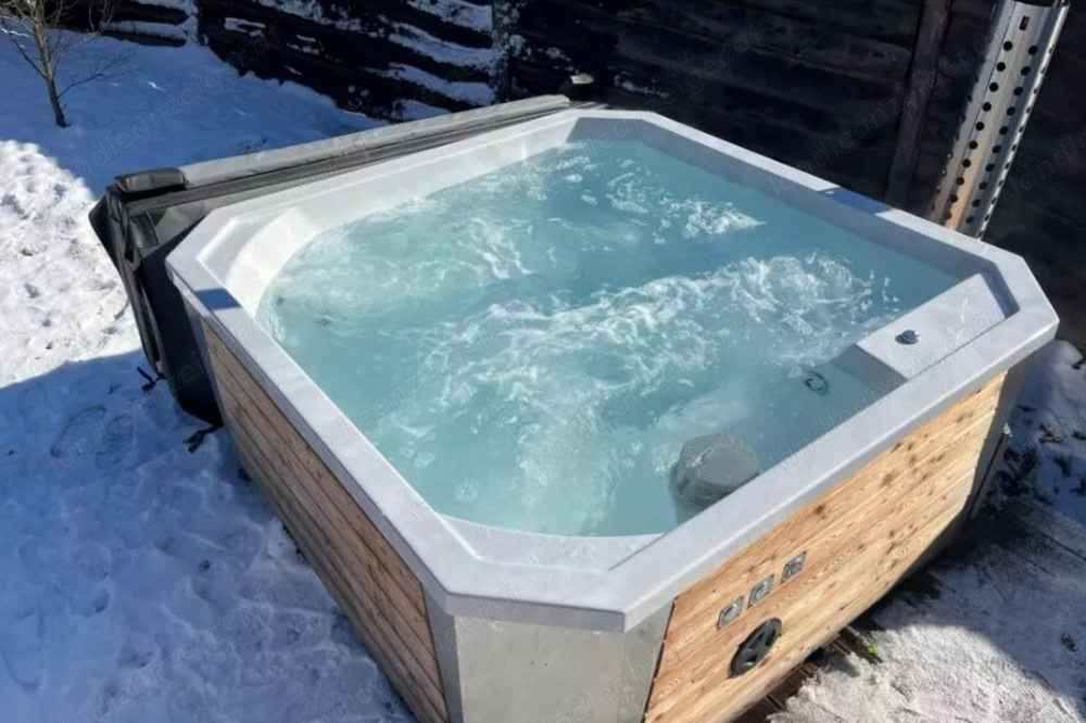  Bade Fass Hot Tub Badetonne Badezuber SPA Jacuzzi Whirlpool 1,9x 2 m Hybrid Holzofen und E-Ofen LED