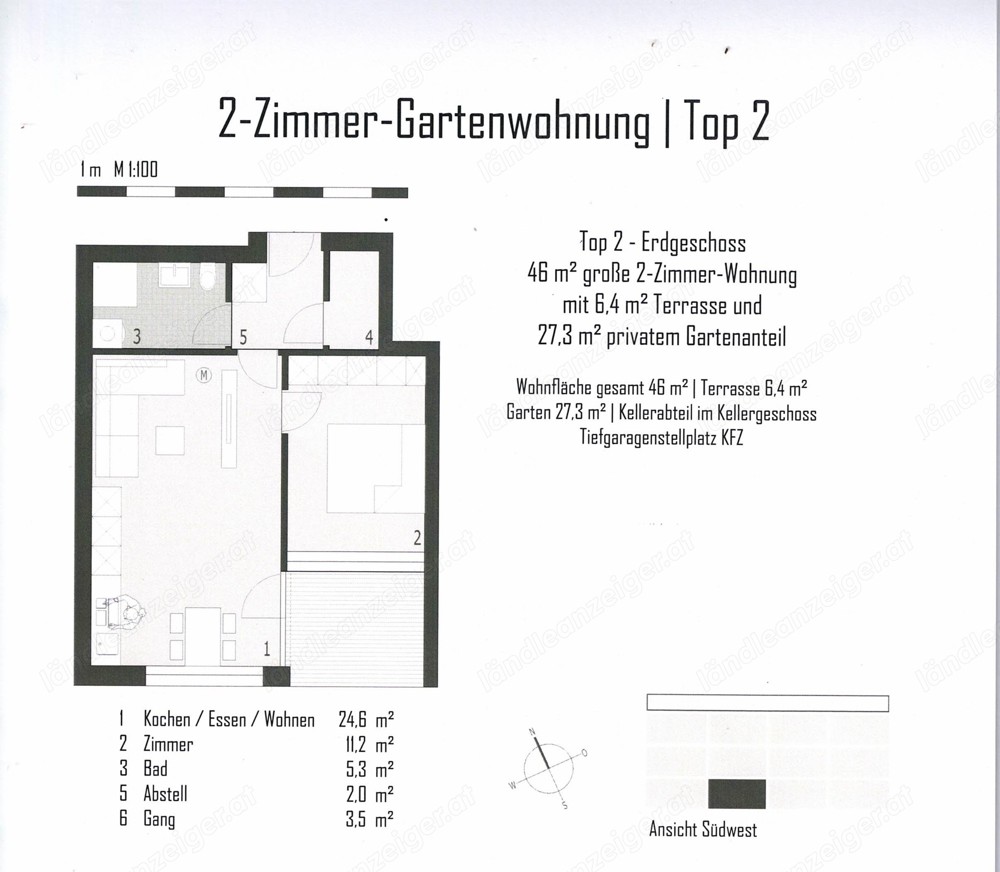 2 - Zimmer - Gartenwohnung + TG in 6883 Au, Rehmen 261