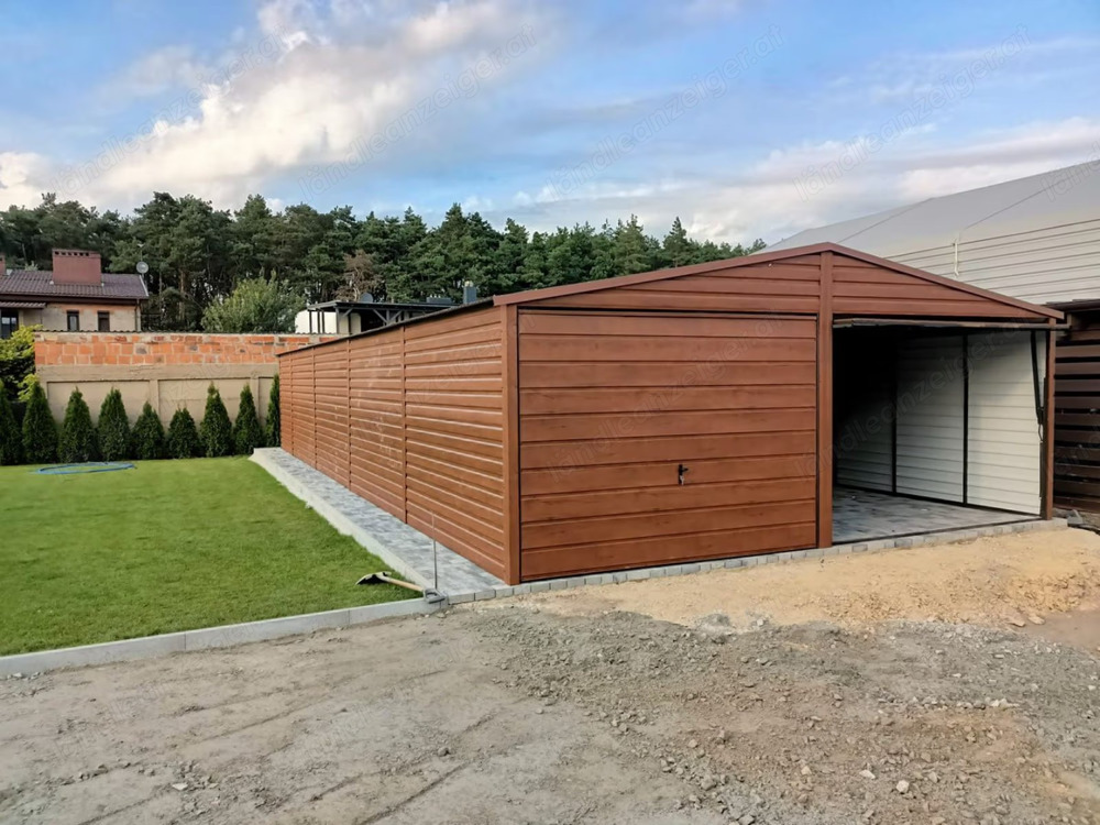 Blechgarage 6m x 15m, wählbare Farbe, Seitenwandhöhe 2,12m, Höhe des Tors 1,90m, Versteck Lager