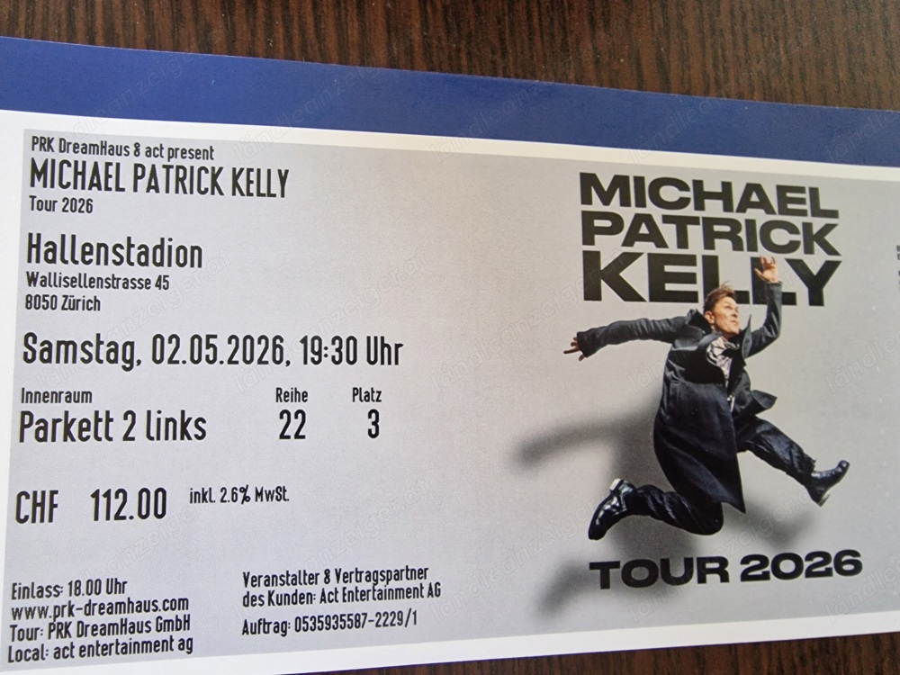 Michael Patrick Kelly Ticket, Zürich 