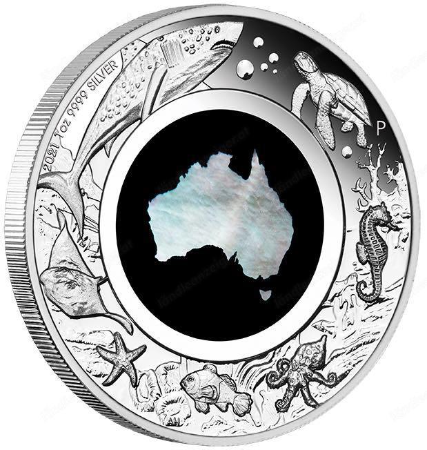 Australien: 1 Dollar 2021   Pearl Great Southern Land - 1 oz. Silber in PP - sehr rar !