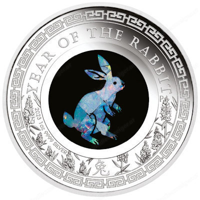 Australien: 1 Dollar 2021   Opal-Serie Hase- 1 oz. Silber in PP - sehr rar !