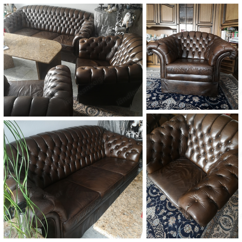 Chesterfield Sitzgruppe Leder Vintage