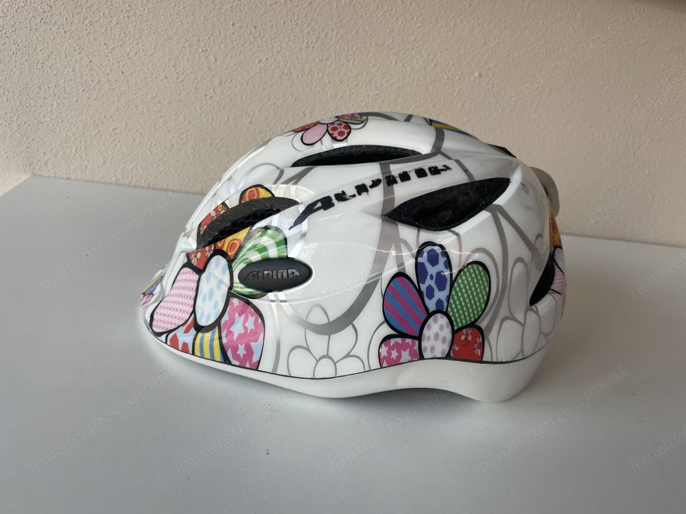 Kinder Fahrradhelm - Alpina Gamma Flash - 46-51cm - 212g weiß mit Blumen - Mädchen