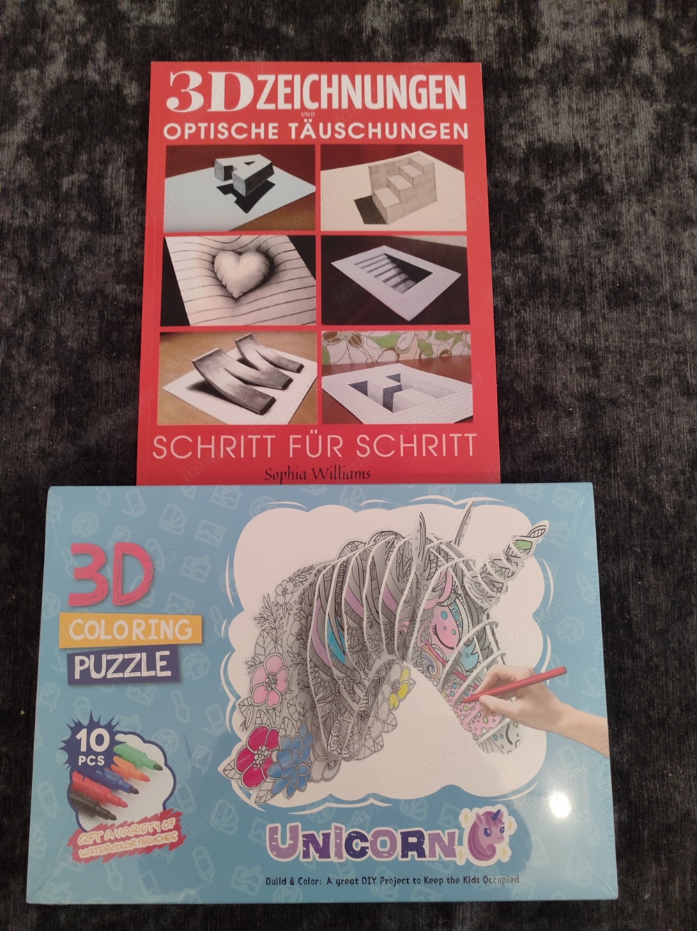 3 D Puzzle Unicorn mit Stiften und 3 D Zeichnungen original verpackt 